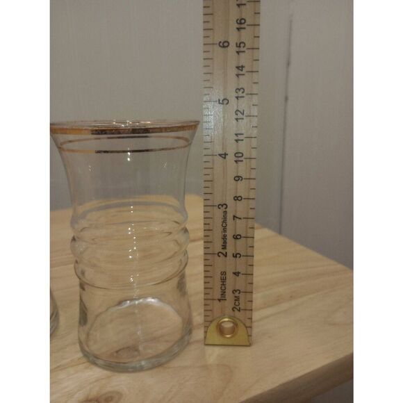 Vintage MCM  Anchor Hocking, Ribbed, hour glass shaped, gold rimmed drinking gla - Picture 8 of 9